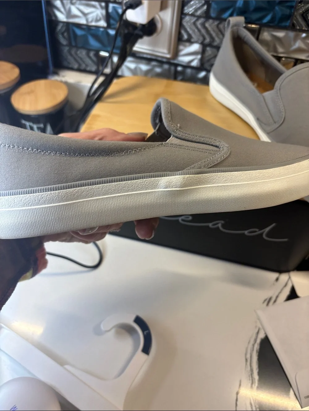 Sperry Men's Slip-On Canvas Loafers in Light Gray with White Sole